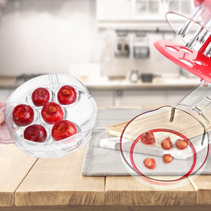 Cherry Pitter - UCMORX Multi Cherries Corer Stainless Steel Pitter Tool with Labor-Saving Design Safe Lock Design for Making Cherry Jam - 6 Cherries