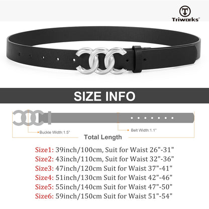 TRIWORKS 3 Pack Women's Belts for Jeans Pants Fashion Waist Belts for Ladies Leather Belt with Silver Buckle