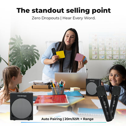 WinBridge Voice Amplifier for Teachers, Portable PA System for Public Speaking, Bluetooth Speaker with 2 Microphones for Classroom, Karaoke, Event Hosts, 30W DSP, BT/USB/TF/AUX - Black, S90