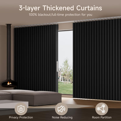 Room Divider Curtains Ceiling Mount/Wall Mount Track Sets, Accordion Design 100% Blackout Curtains Room Separation Space Sliding Curtain Wall Divider for Living Room Bedroom Privacy Screen Partition