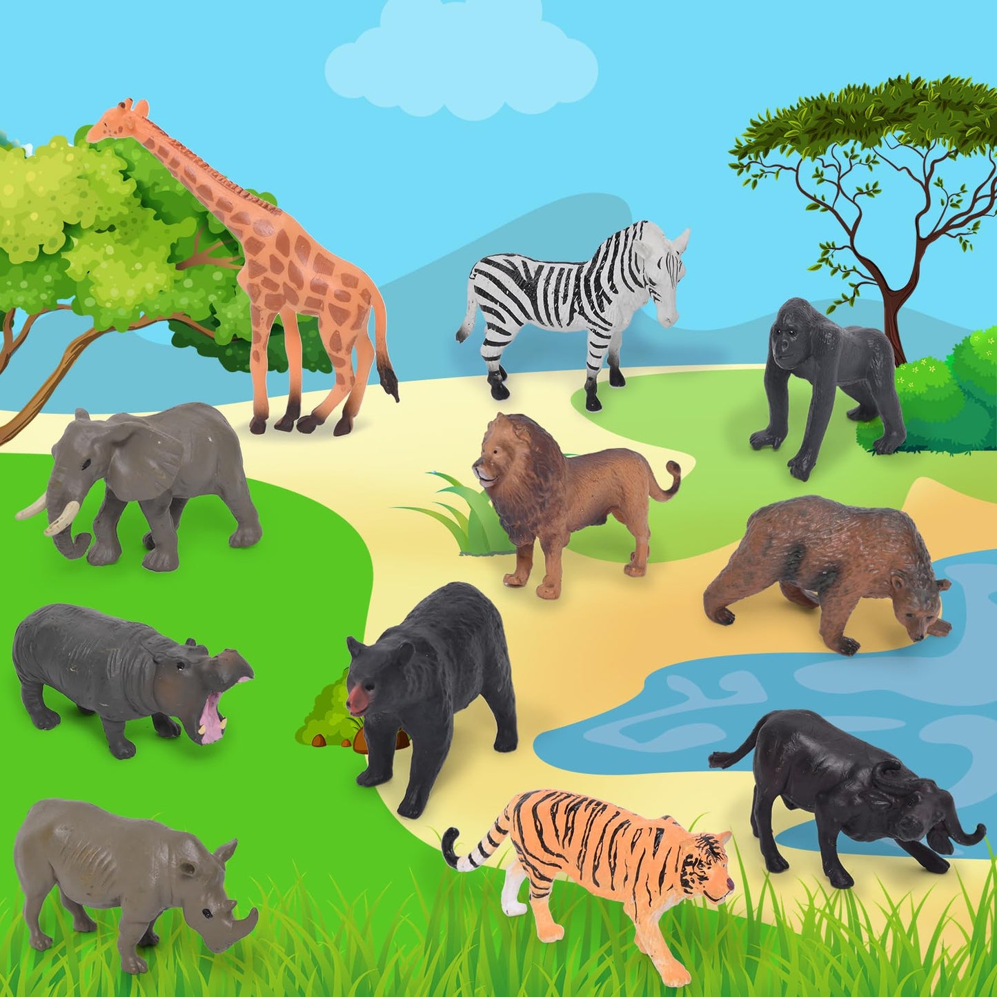 36 Animal Figurines - Educational Toys with Matching Flash Cards for Kids (Dinosaur, Zoo & Sea Animals)