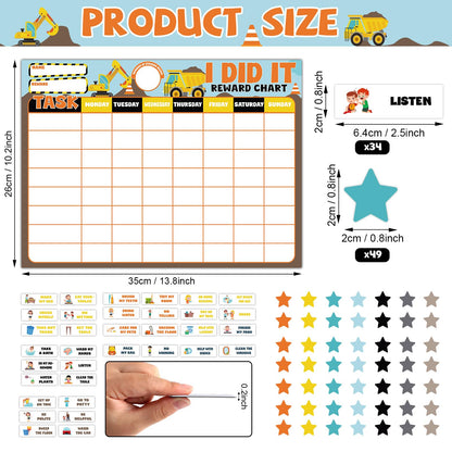 Magnetic Reward Chart for Kids at Home Construction Theme I Did It Motivate Behavior Reward Chart System Magnetic Behavior Tracker Incentive Chore Pad to Develop Responsibility and Good Habits