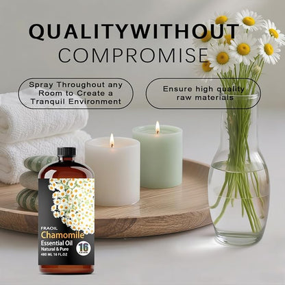 Chamomile Essential Oil, Chamomile Oil 16 Fl Oz 480 ML for Diffuser Humidifier Yoga Cleaning DIY Candle Soap Making Perfume Gift for Women Essential Oils FRAOIL (Chamomile 16 Fl Oz (Pack of 1))