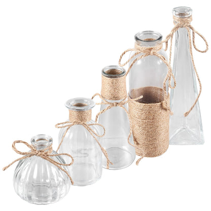 BESPORTBLE 5pcs Glass Flower Vase Set with Jute Rope, Plant Arrangement Container, Decorative Plant Terrarium, Shapes for Home Décor and Floral Display