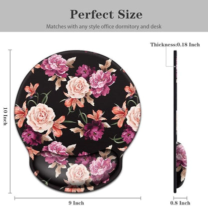 WAVEYU Mouse Pad with Wrist Support, Cute Designed Mouse Mat, Non-Slip Rubber Base Mousepad for Laptop, Computer, Black Flower