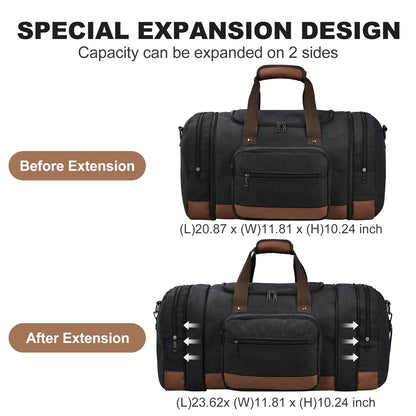 Litvyak Duffle Bag for Travel, 50L Canvas Travel Duffel Bags Overnight Weekend Gym Carry On Luggage Bag for Men & Women(Black+Toiletry Bag)