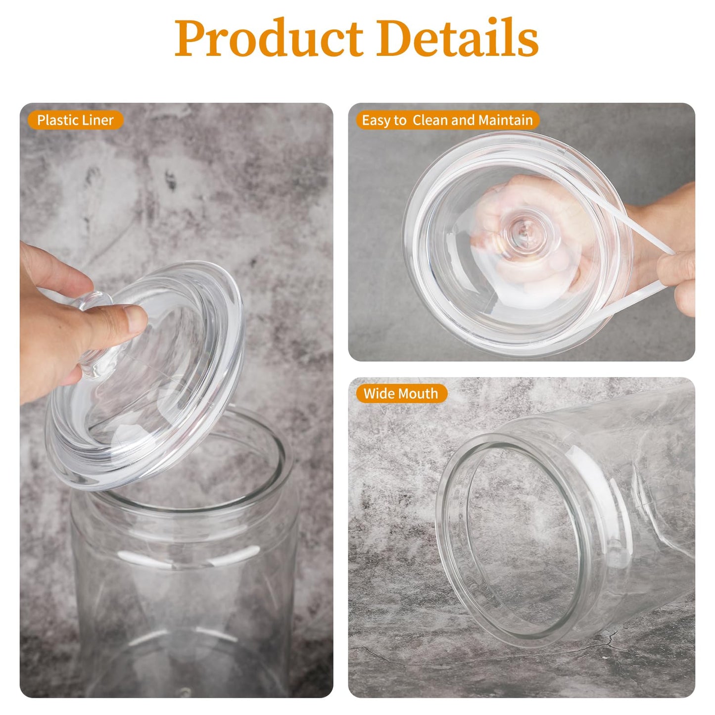 Dovesail 2 Pack 130 oz Candy & Cookie Jar Plastic Jars with Lids, Airtight Candy Jar Unbreakable, Decorative Kitchen Storage Jar, Clear Food Storage Canister for Pet Food