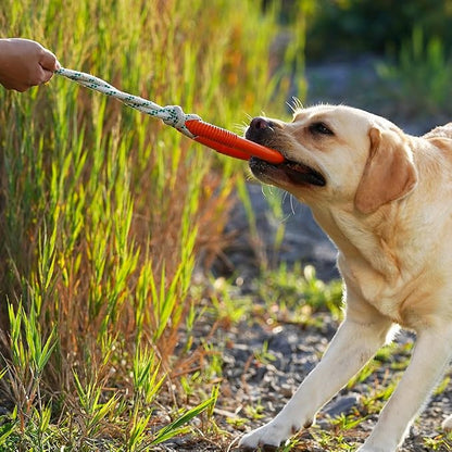 Green Sheep Natural Rubber Dog Chew Toy, Interactive Ring Rope Dog Toy for Tug of War, Durable Dog Toy with Recycled Cotton Rope for Medium to Large Dogs,Orange