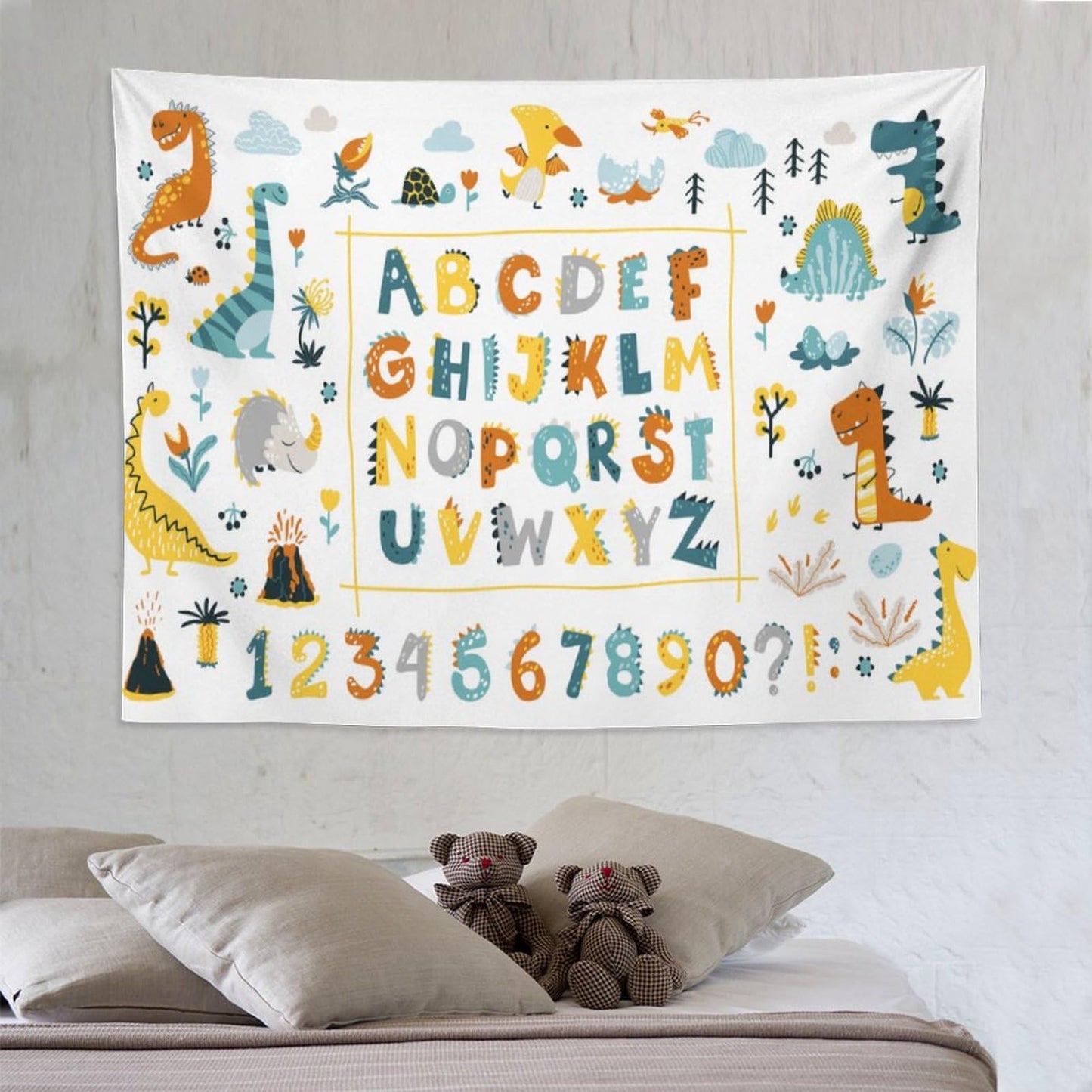 DDCBNS Cartoon ABC Alphabet Tapestry for Kids Boys Girls,Cute Dino Funny Animal Print Educational Tapestry Wall Hanging Home Décor for Study Bedroom Living Room Nursery 80" x 60"