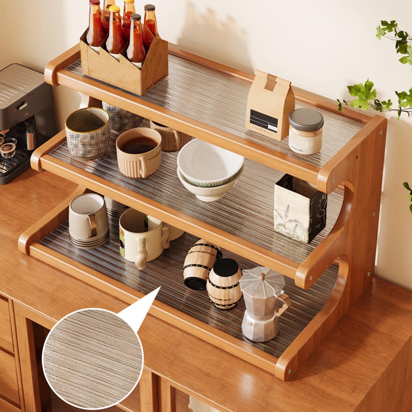 Wynfelo 3-Tier Wooden Mug Holder Countertop, Coffee Cup Holder Mug Display Coffee Mug Organizer Mug Rack for Coffee Station Organizer Mug Shelf for Cabinet for Kitchen, Home,Natural