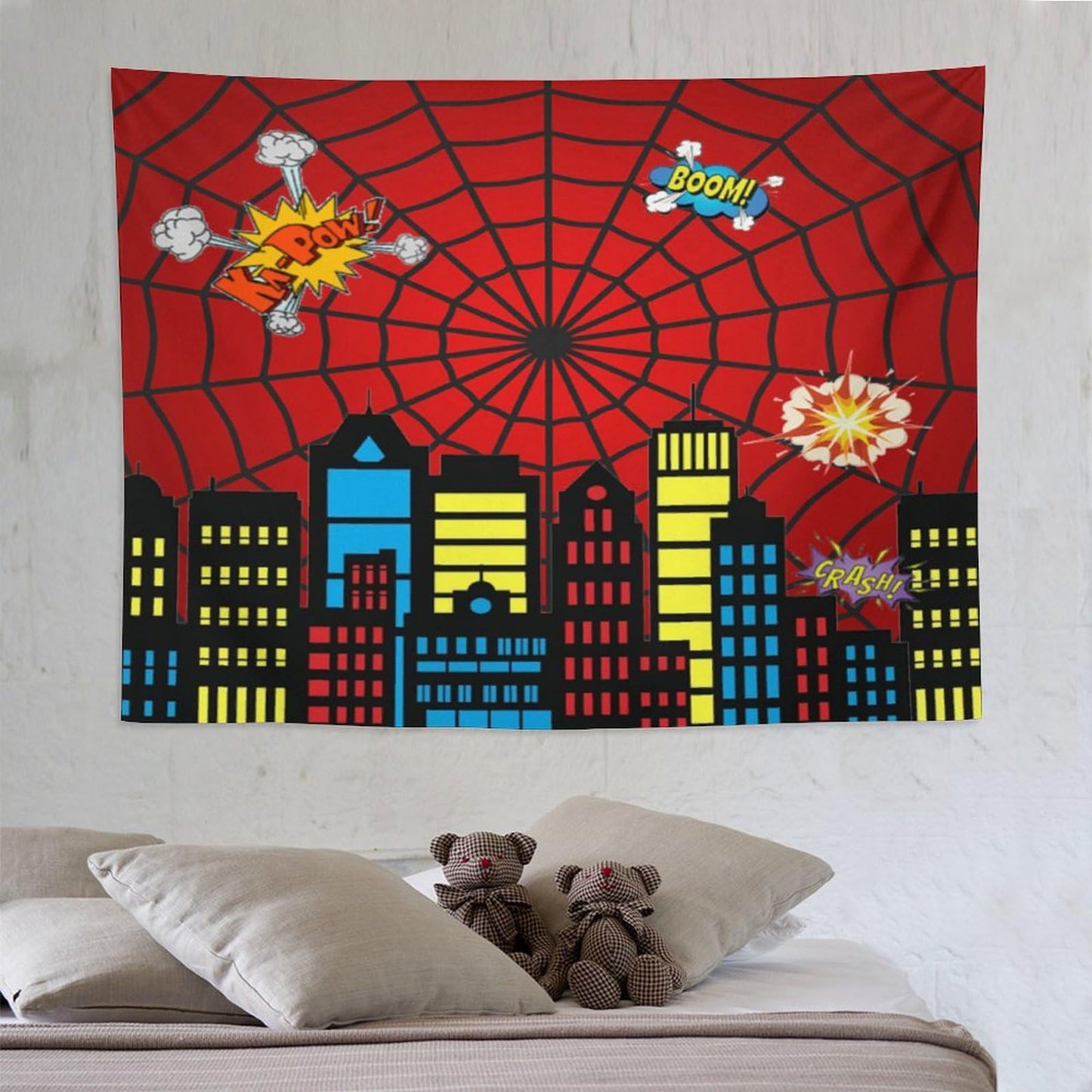 Spider Web Tapestry,Red and Black Design Spider Web Tapestry for Boys Girls Teens,Super City Tapestry Wall Hanging Home Décor for Game Room Play Room Bedroom Living Room 80" x 60"