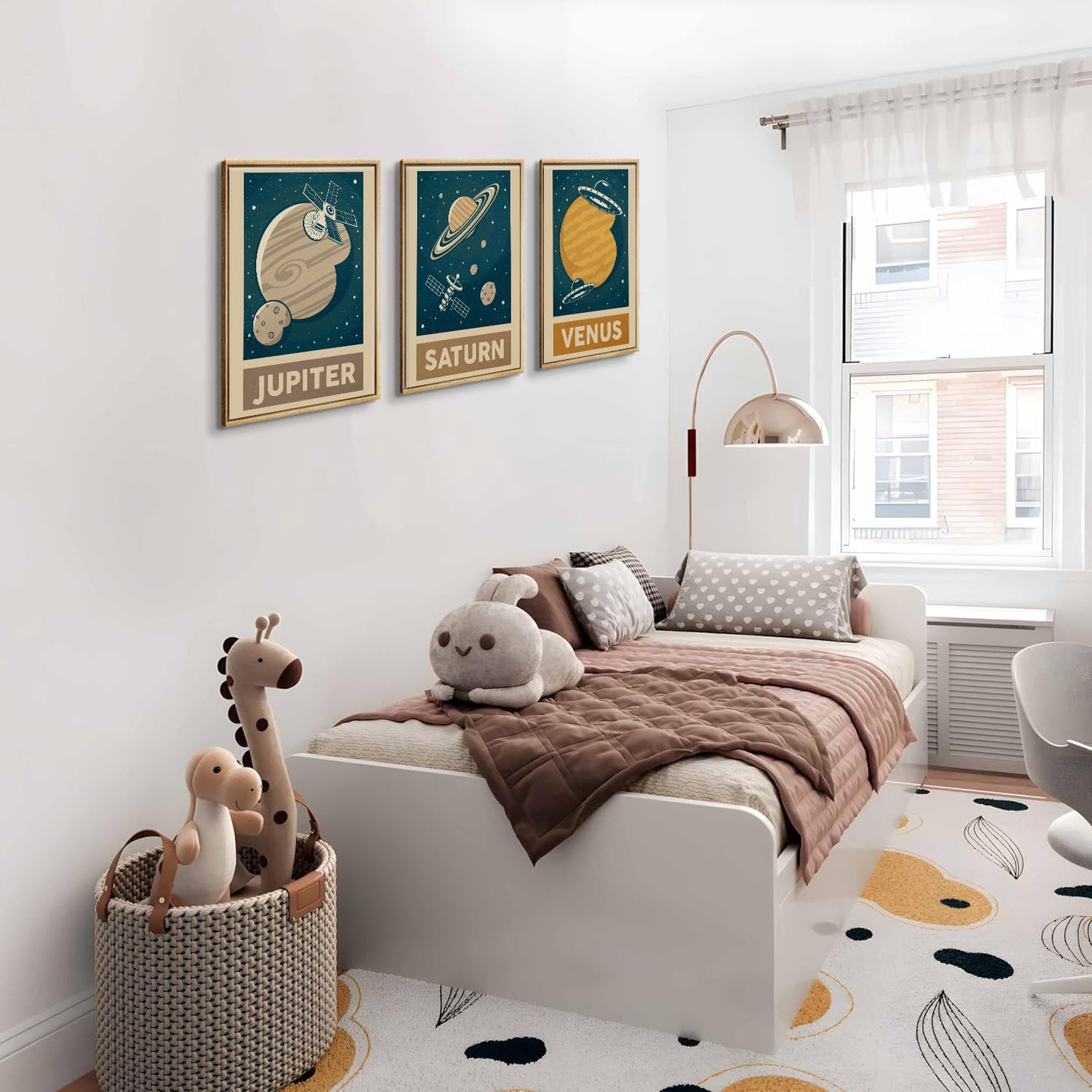 9pcs Retro Solar System Wall Art Nursery Space Pictures Retrospace Galaxy Wall Decor Outer Space Paintings Prints Sci-Fi Planet Posters for Boys Girls Kids Bedroom Living 12x16in Unframed