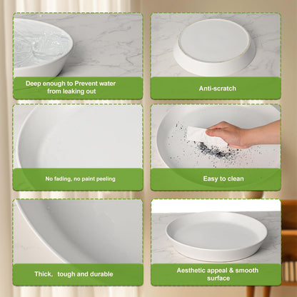 2 Pack Plant Saucer Pot Trays, 4 6 8 10 12 14 15 Inch Plant Saucers Water Catcher Tray for Indoor & Outdoor Planters,Durable Ceramic Plant Tray for Flower Pot （6 inch White）