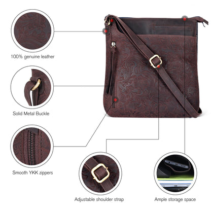 Leather Crossbody Bags for Women - Ladies Sling Handbags - Medium Cross body Purses Handbags - Purses For Women (Dark Brown)