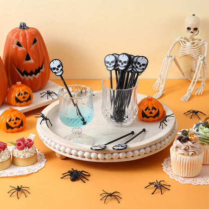 SiliFine 30 Pcs Halloween Swizzle Sticks Plastic Coffee and Cocktail Stirrers Fall Thanksgiving Drink Stirrers Cocktail Mixers for Halloween Fall Autumn Party Tea Coffee Bar Decoration(Skull)