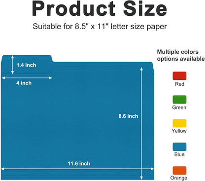 ViVin File Folder, 100 Pack Colored File Folders with 1/3-Cut Tabs, Fits 8.5 * 11 Letter Size Paper, Manilla Folders for Home Office School Documents(Assorted)