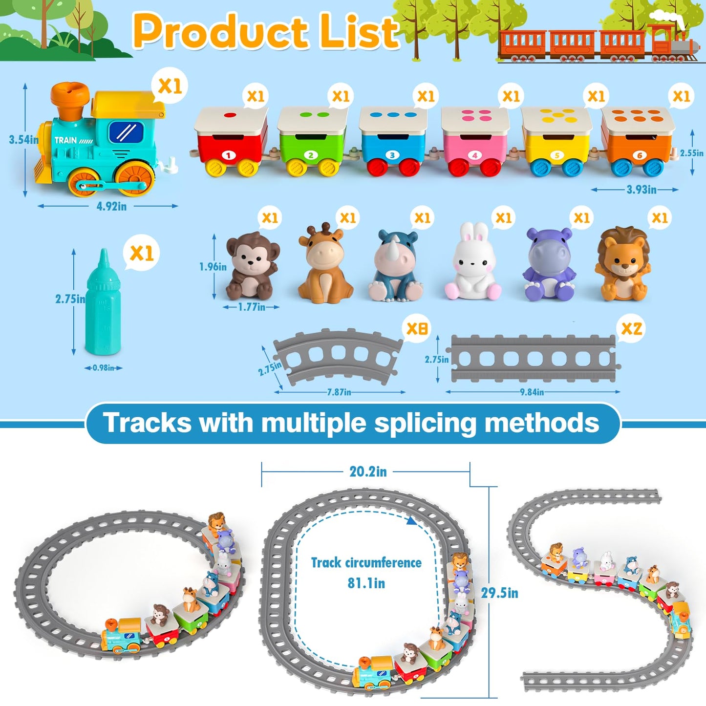 Toddler Toys for 1 2 3 Year Old, Electric Zoo Animal Train Set with Music, Lights & Steam, Montessori Counting, Matching & Sorting Learning Toys, Christmas Birthday Gifts for Baby Boys Girls 18 M+