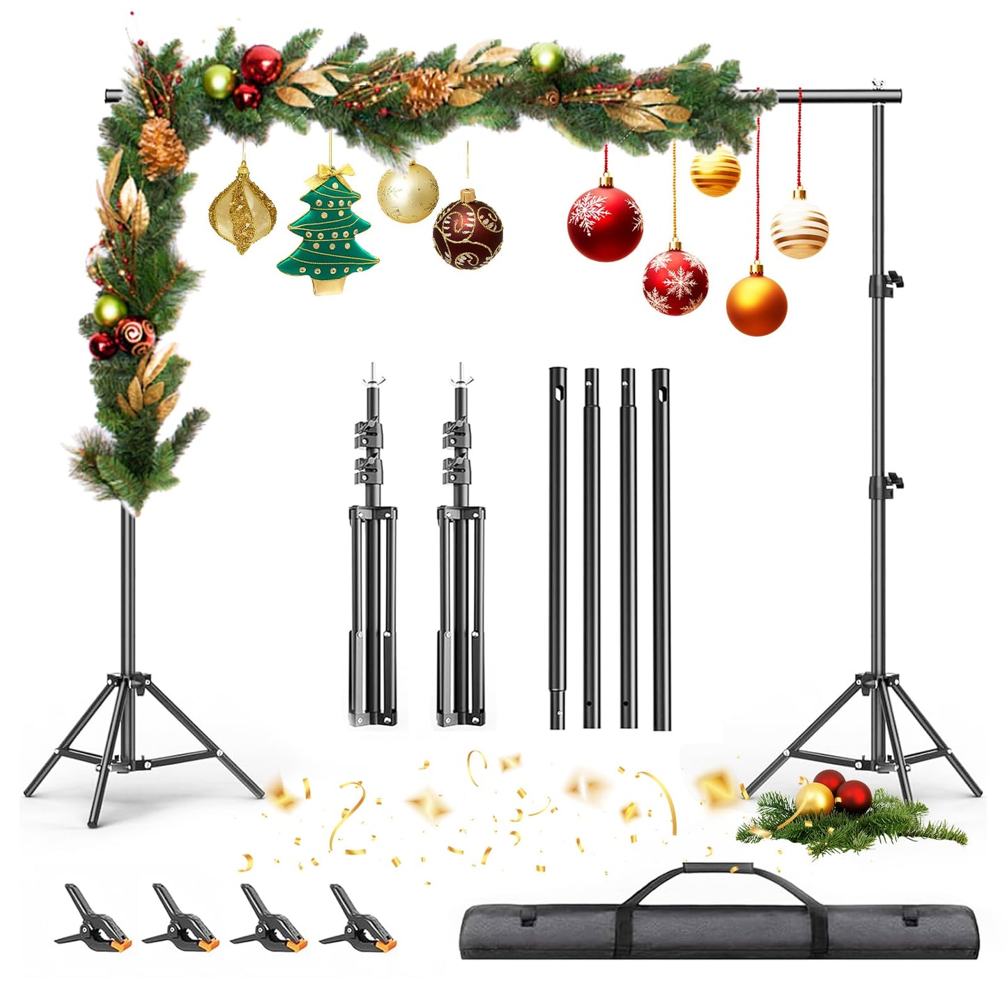 Backdrop Stand 6.5 x 6.5 FT, Adjustable Photography Backdrop Support System Kit with 4 Clamps and Carrying Bag for Parties, Wedding, Photography, Festival Decoration