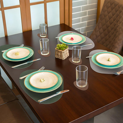 comfoyar Faux Leather Placemats with Coasters Set of 6, 13x16.5 Inch Non-Slip Dual-Sided Green Grey Place Mats, Washable Waterproof Table Mats for Indoor Kitchen Dining Party Table Decoration