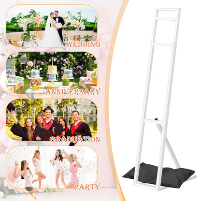 Yudlto 1 Pack White Wedding Backdrop Stand, Adjustable Metal Arch with Foldable Base and Weight Bag, Foam Board Display for Balloon Party and Event Decor (1.15–2m) (1)