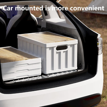 MEYINA 7.93-13.21 gallon large capacity camping folding box storage box organizing box, suitable for home, outdoor camping, car use - black, white, green (White stripes, 16.5x11x8.6)