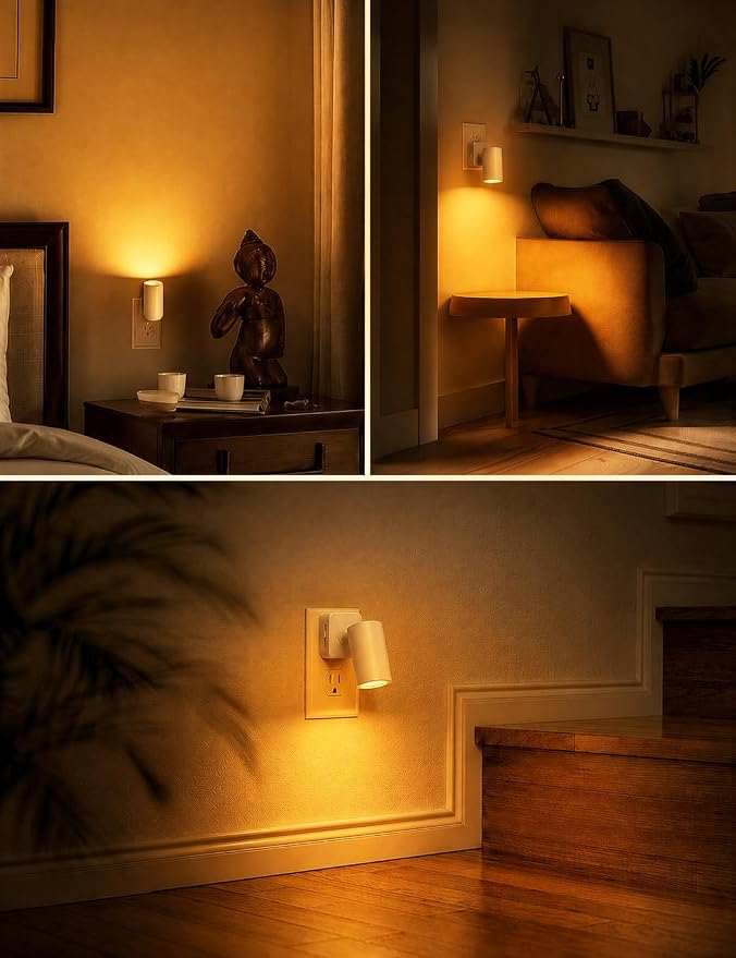 L LOHAS LED Night Lights Plug into Wall,[2-Pack] Wall Spot Lights Indoor with Light Sensor,Amber Night Lights,for Home Decor Party Bathroom,Hallway
