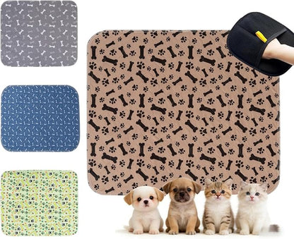 Puppy Pads with Pheromones, Washable Pee Pads for Dogs Potty Training, Reusable Dog Mat with Pet Hair Removal Gloves for Playpen, Crate, Whelping Box (Brown,M)