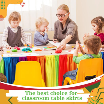 Oudain 14 ft Rainbow Table Skirt Cloths for Teacher Desk Boho Colorful Wrinkle Rainbow Table Cover Skirt for Kindergarten Classroom Kidney Shaped Desk Back to School Supplies