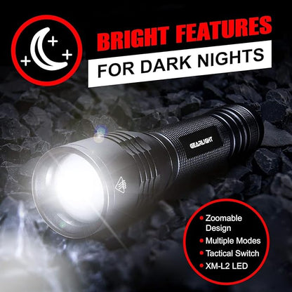 LED Flashlight High Lumens, Tactical Flashlight Battery Powered (Batteries Not Included), Bright Handheld Flashlight for Camping, Hunting, Home, Security, Hiking, Walking at Night & Emergency Use