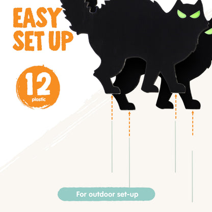 JOYIN 6 Pcs Halloween Yard Signs Decorations Outdoor, Halloween Black Cat Stakes with Glow in Dark Eyes, Scary Silhouette Decor for Pathway Graveyard Yard Garden Lawn Patio Party Supplies