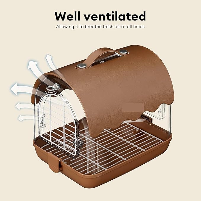 Birdcage Bird Carrier Backpack with Perch, Transparent Travel Bird Cage Bag with Shade Cover Visible Window for Parrots Budgie Bird Flight Cage(Brown)