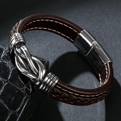 LJWVX Mens Leather Bracelet,Braided Leather Wristband Cuff Bracelets Stainless Steel Clasp,Jewellery Gift for Men Brown 8.5inch