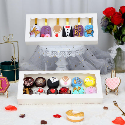 JCXGRVC 50pcs 12x5x1.5Inches White Bakery Boxes with Window Cookies Boxes Chocolate Truffle Boxes Macaron Boxes Cakesickle Boxes Browines Treat Boxes for Christmas Valentine's Easter Mother's Day