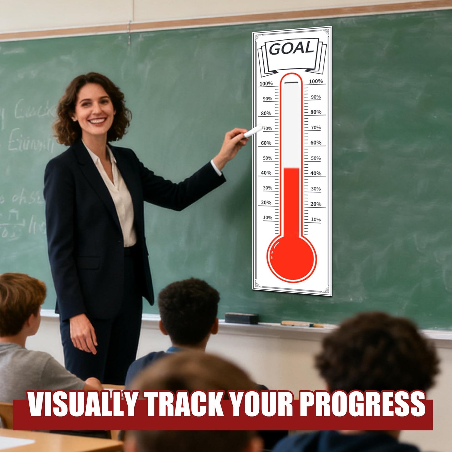 Dry Erase Goal Tracking Thermometer 46"x12" - Corporate Sales Board with Progress Ribbon for Team Motivation
