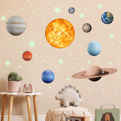 Glow in The Dark Stars Solar System Wall Stickers, Sun and 8 Major Planets Wall Decals for Bedroom, Baby Nursery Decoration for Ceiling (Green)