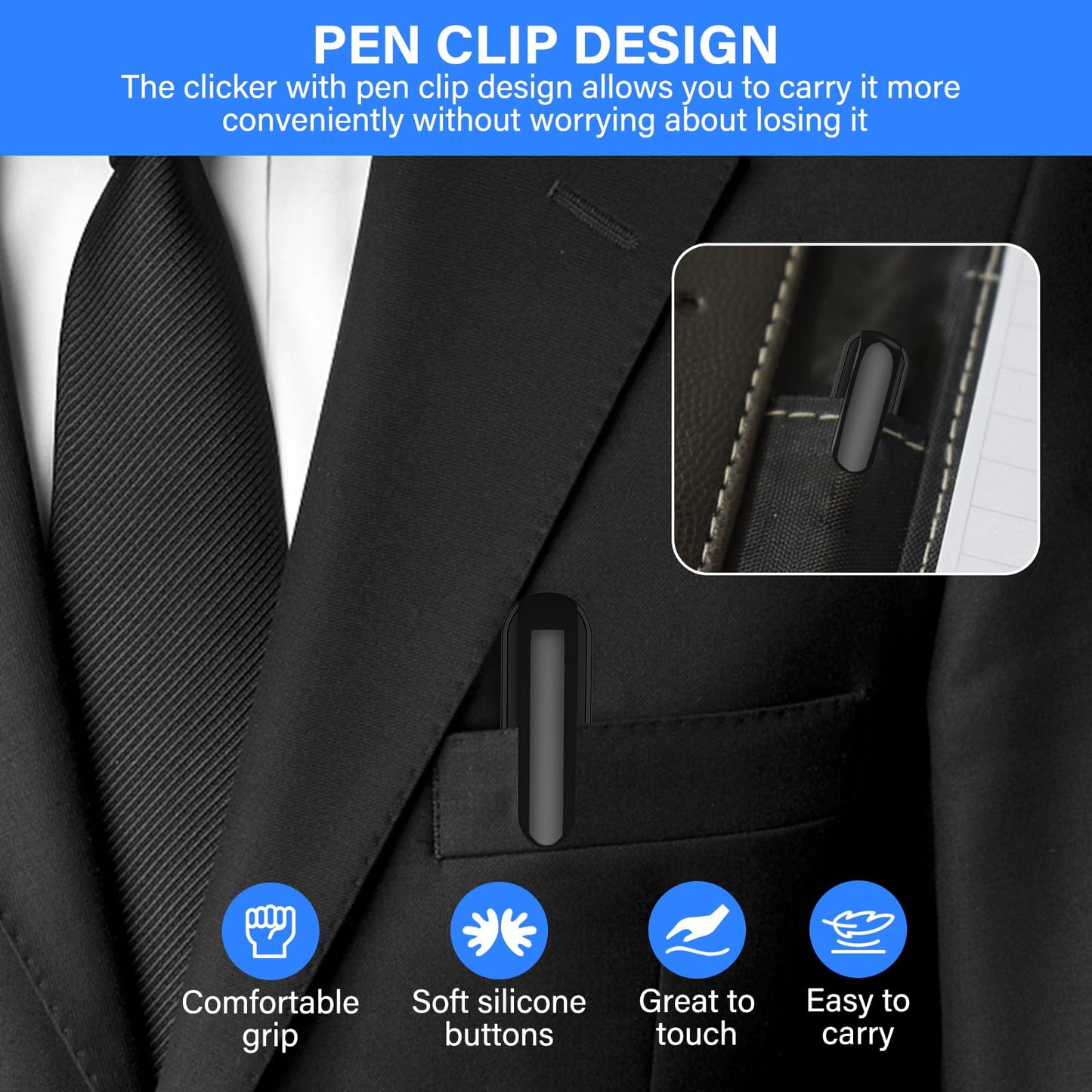 NinjaABXY Presentation Clicker, Wireless Presenter Clicker for Powerpoint Presentations RF 2.4GHz USB Presenter Remote Google Slide Advancer with Hyperlink Volume Control