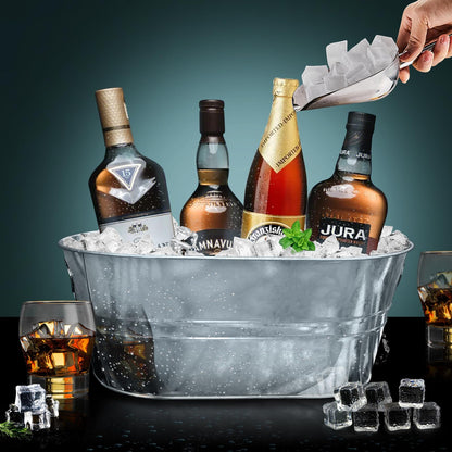 4 PCS 3 Gallon Galvanized Tub Champagne Bucket with Carry Beer Drink Storage Cooler Metal Beverage Ice Tub Galvanized Ice Buckets for Parties and Cocktail Bar Mimosa Supplies, 15.8 X 9 X 6.2 Inches