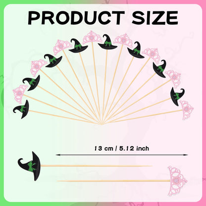100 Pcs Witch Hat Cocktail Picks Decorative Toothpicks for Appetizers Fruit Sandwich Charcuterie Skewers Food Sticks for Pink Green Birthday Baby Shower Halloween Party Supplies