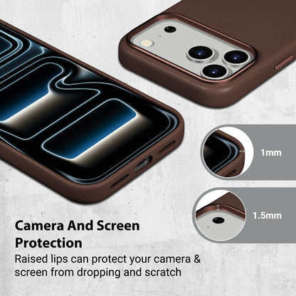Belemay Handcrafted Premium Tumbled Leather Case for iPhone 17 Pro, Compatible with MagSafe, Distinctive Texture, Natural Patina, Camera Control Button, Metal Buttons Phone Cover (6.3"), Brown