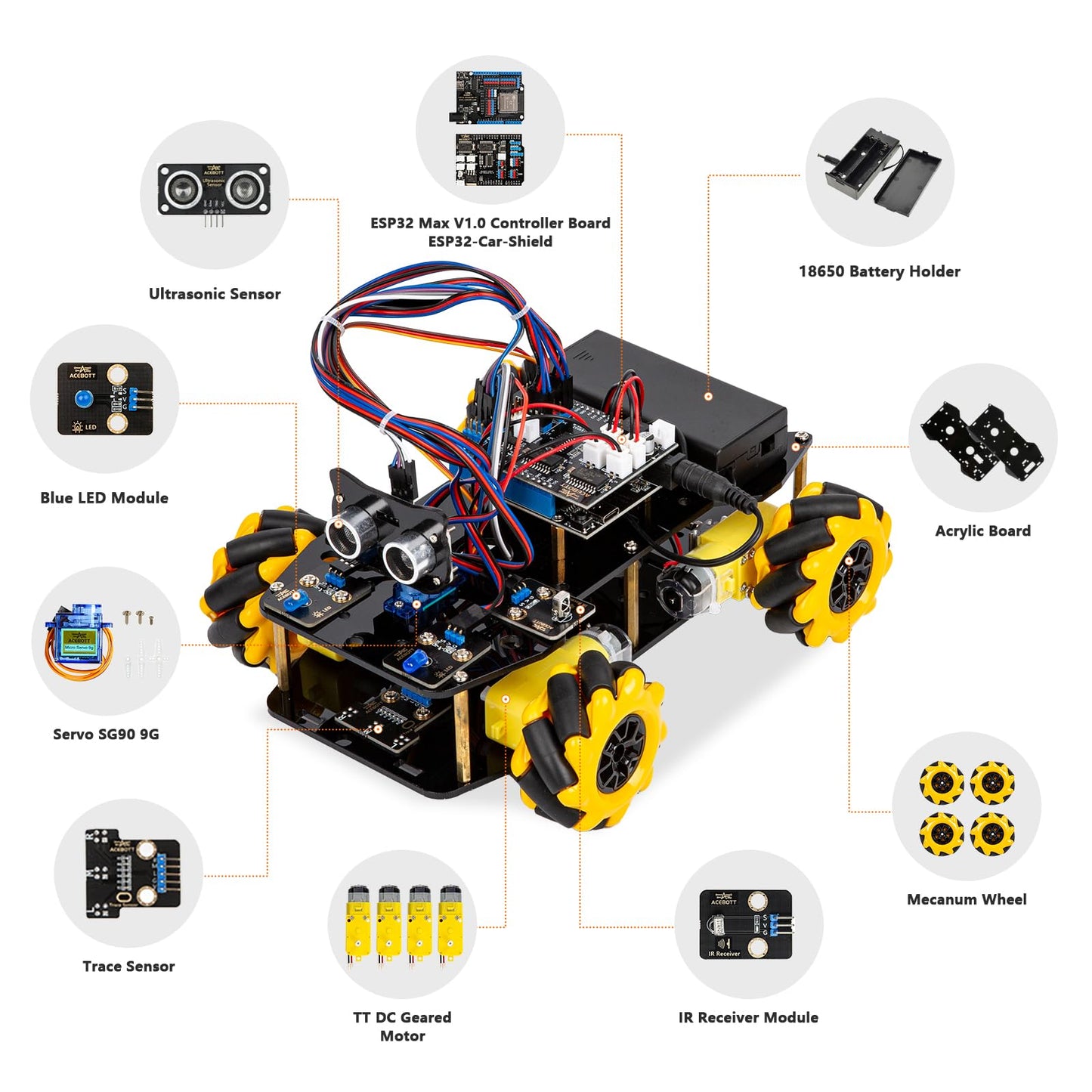 ACEBOTT Smart Robot Car Kit Compatible with Arduino, Robotics for Kids Ages 8-12 12-16, Electronic Programming Project/STEM Science Kits Coding Gifts for Adults and Youths