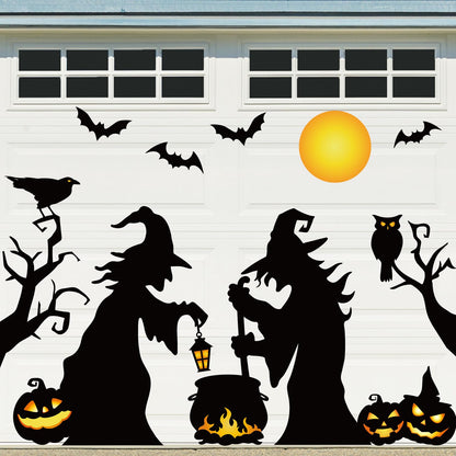 JarThenaAMCS 17Pcs Halloween Witch Garage Decoration Magnet Stickers Withered Tree Pumpkin Bat Refrigerator Decals for Hocus Pocus Party Home Door Car Decor