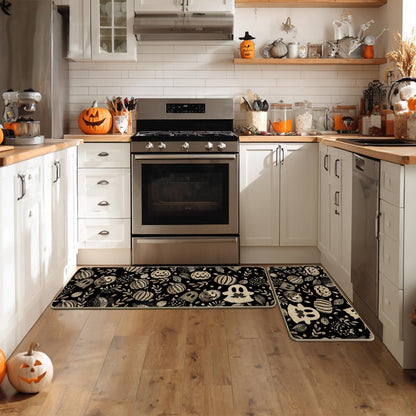 Artoid Mode Ghosts Boo Pumpkin Leave Halloween Kitchen Mats Set of 2, Low-Profile Home Decor Kitchen Rugs for Floor - 17x29 and 17x47 Inch