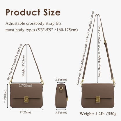 MFFOR Genuine Leather Shoulder Bags for Women, Crossbody Purses Vintage Handbags, Designer Bag with 2 Shoulder Straps (Coffee)