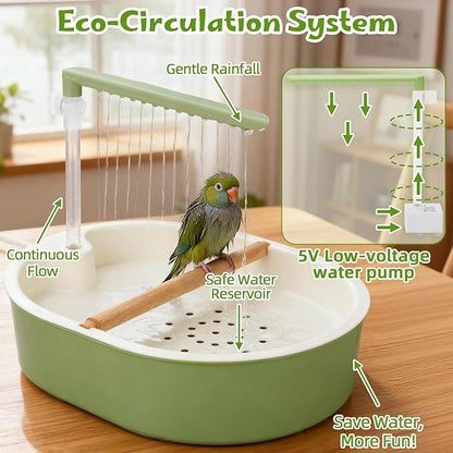 Parrot Shower for Cage, Automatic Parakeet Bird Bath with Circulating Water, USB Charging Quiet Pump Detachable Bathtub, for Small & Medium Birds Budgie, Cockatiel, Lovebird, Conure, Parrotlet, Quaker