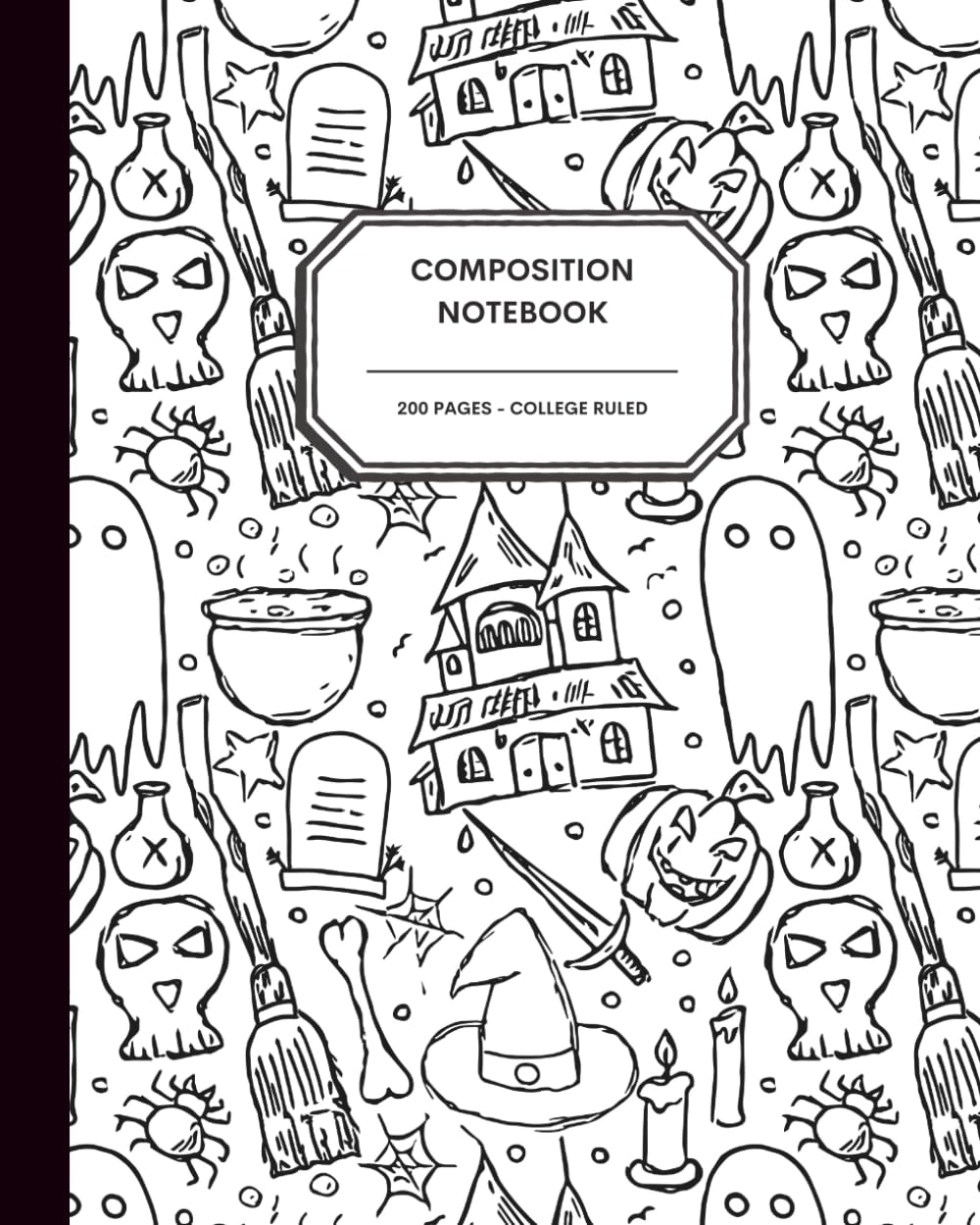 Cute 'N Spooky Halloween Notebook Journal – 200 College Ruled Pages – Black Halloween Doodle Icons on White Cover – Seasonal Writing Journal for Fall Lovers, Teens, Adults & Creative Spirits