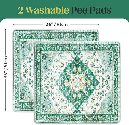 Washable Pee Pads for Dogs, 2 Pack Reusable Puppy Training Pads 36"x36" Super Absorbent Waterproof Dog Training Pads, Non-Slip Potty Pads, Whelping Pads Litter Mat Green Medallion