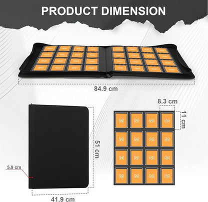 16 Pocket Toploader Binder,Holds 640 Top Loaders,Top Loader Binder for 3" x 4"Rigid Cards,Sleeves Card Collection Binder,20 Double Sided Pages,Compatible with Trading & Sports Holder (16Black)