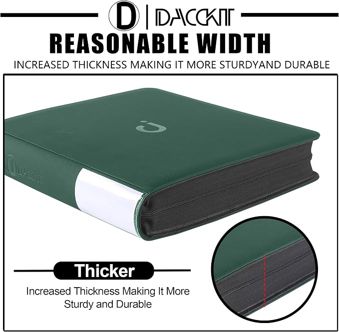 D DACCKIT Card Binder 16 Pocket - Fits 1024 Cards，4X4 Ringless Card Album with Sleeves for Trading Cards & Sports Cards（Model A，Blackish Green）