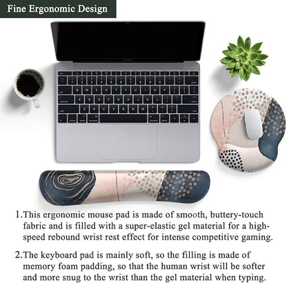 Ergonomic Boho Mouse Pad with Wrist Support Gel and Keyboard Wrist Rest, Non-Slip Pu Base Gaming Kawaii Cute Mouse Pad for Boho Office Decor, Easy Typing & Pain Relief