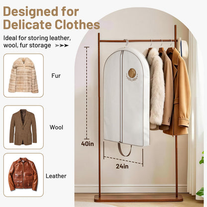 MISSLO 40" Cotton Garment Bags for Travel Waterproof Suit Bag Travel Mens Breathable Suit Cover Foldable Fur Coat Covers for Closet Storage for Women Short Hanging Clothes Bag for Jacket, Shirt, Dress